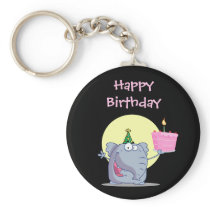 Cute Elephant with Birthday Cake Keychain