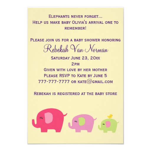 Cute elephants baby shower invitation