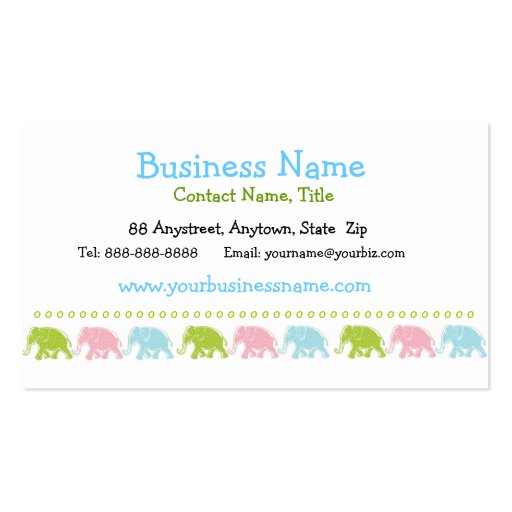 Cute Elephants Business Card (front side)
