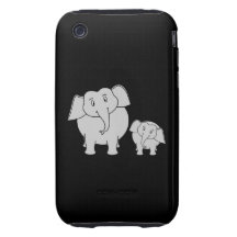 Cute Elephants. Cartoon on Black. Tough iPhone 3 Cover