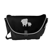 Cute Elephants. Cartoon on Black. Courier Bag