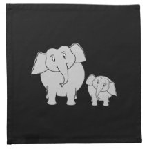 Cute Elephants. Cartoon on Black. Cloth Napkin