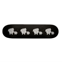 Cute Elephants. Cartoon on Black. Skateboard Deck