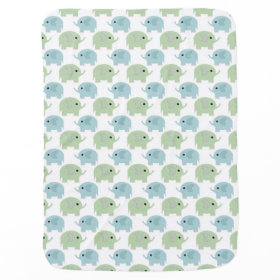 Cute Elephants in Blue and Green Baby Blanket