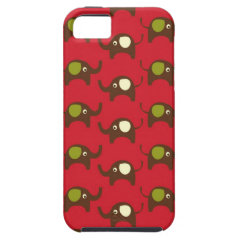 Cute Elephants Pattern Brown Green Cream on Red iPhone 5 Case