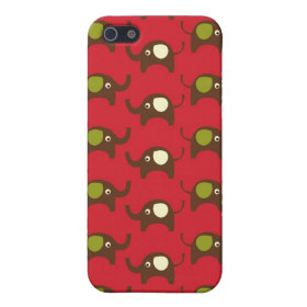 Cute Elephants Pattern Brown Green Cream on Red iPhone 5 Covers