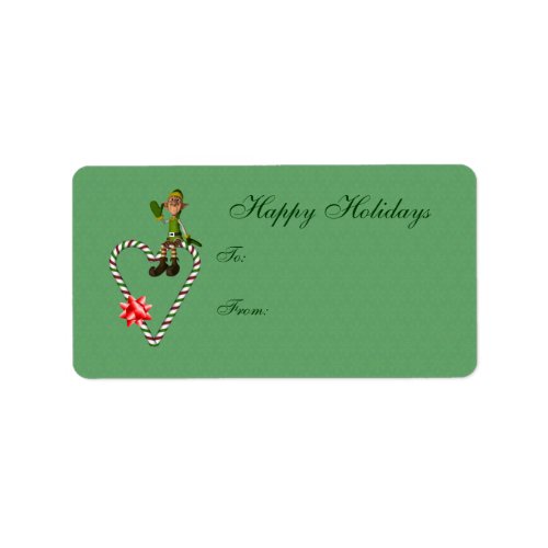 Cute Elf Candy Cane Heart Holiday Gift Tag label