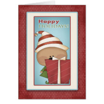 Cute Elf, Gift, Happy Holidays Cards
