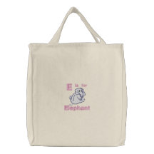 Cute Embroidered Baby Elephant, E is for Elephant Embroidered Tote Bag