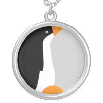 Cute Emperor Penguin On Sterling Silver Necklace
