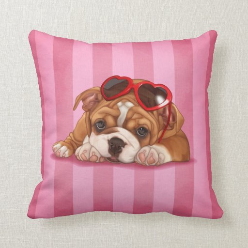 Cute english bulldog puppy throw pillows Zazzle