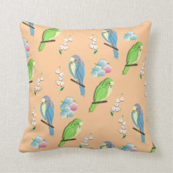 Cute Exotic Birds and Ditsy Floral Pattern Pillow