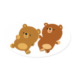 Cute Facetious Cartoon Bears Oval Sticker