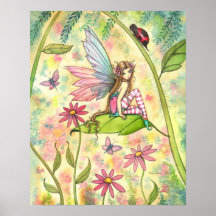Cute Fairy and Ladybug Fantasy Watercolor Art Posters