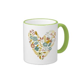 Cute Fall Leafs Heart Illustration Ringer Coffee Mug