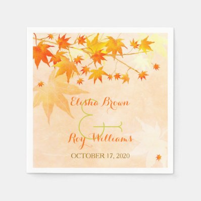Cute Fall Maple Tree Wedding Paper Napkin