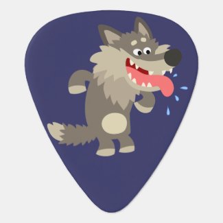 Cute Famished Cartoon Wolf Guitar Pick