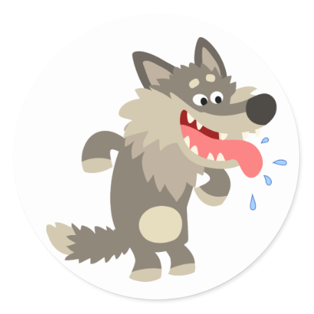 Cute Famished Cartoon Wolf Sticker