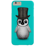 Cute Fancy Baby Penguin with Top Hat on Blue Barely There iPhone 6 Plus Case