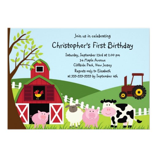 Cute Farm Animal Birthday Party Invitations