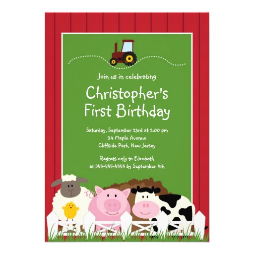Cute Farm Animal Birthday Party Invitations