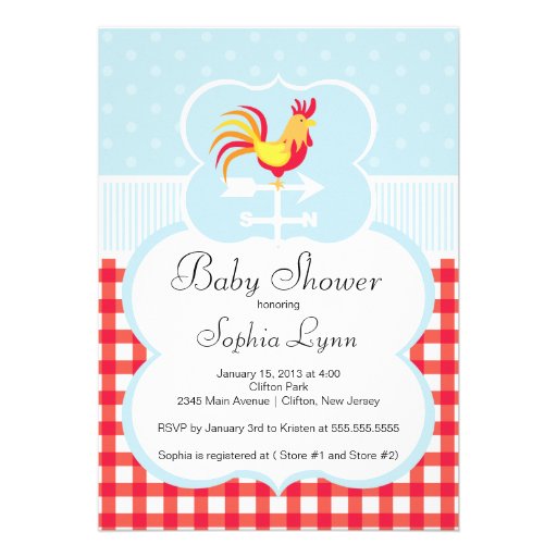 Cute Farm Roaster Baby Shower Invitation