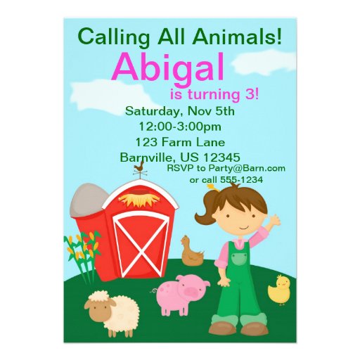 Cute Farmer Girl Farm Birthday Party Invitation