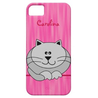 Cute Fat Cat on Pink Personalized Name iphone 5 iPhone 5 Cover