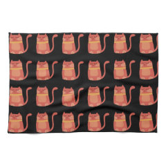 Cute Fat Kitty Cats in Pink Melon on Black Kitchen Towel