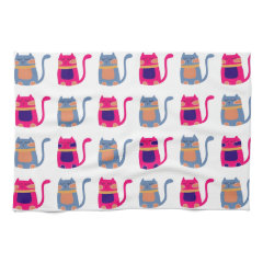 Cute Fat Kitty Cats Pink Melon Blue Unique Gifts Hand Towel