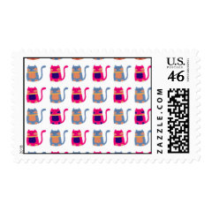 Cute Fat Kitty Cats Pink Melon Blue Unique Gifts Stamps