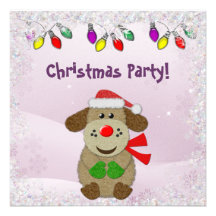 Cute Faux Felt Dog & Christmas Lights Invites