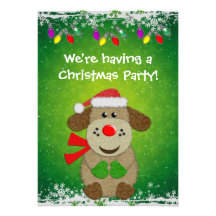 Cute Faux Felt Dog, Snowflakes & Lights Invites