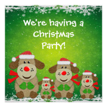 Cute Felt Dog Family & Snowflakes Christmas Party Invitation