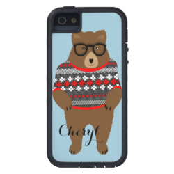 Cute Festive Bespectacled Big Bear Design iPhone 5 Cases