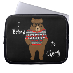 Cute Festive Bespectacled Big Bear Design Laptop Sleeve