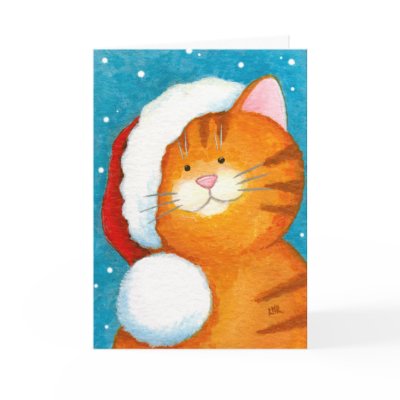 Cute Festive Orange Tabby Cat Christmas Card