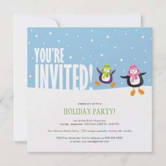 Cute Festive Penguin | Holiday Party Invitation invitation