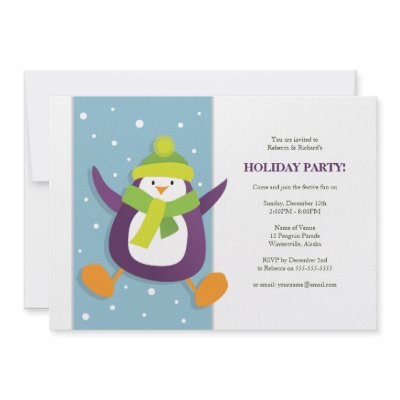 Cute Festive Penguin | Holiday Party Invitation by LisaMarieDesign