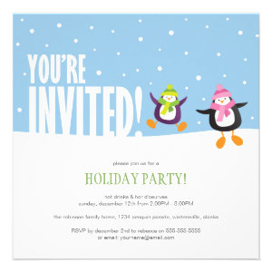 Cute Festive Penguin | Holiday Party Invitation