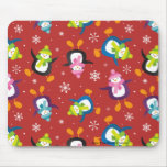 Cute Festive Penguins and Snowflakes Mousepads