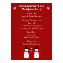 Cute Festive Snowmen Christmas Party Invitations
