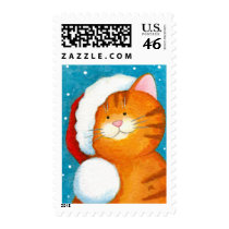 Cute Festive Xmas Orange Tabby Cat - Medium Postage Stamp