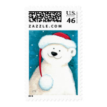 Cute Festive Xmas Polar Bear - Medium postage by LisaMarieArt Cute Festive Xmas Polar Bear - Medium postage