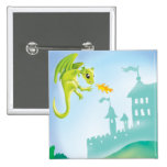 cute fiery dragon and castle scene pinback buttons