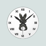 Cute Floral Bunny in Black & White wall clocks