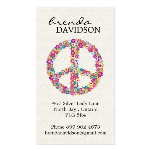 Cute Floral Peace Sign Profile / Calling Card Business Card Template (front side)