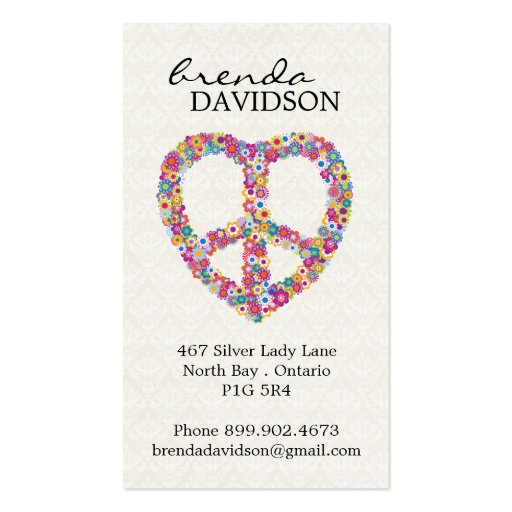 Cute Floral Peace Sign Profile / Calling Card Business Card Templates (front side)