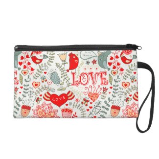 Cute Floral Valentines Design Wristlet Purses