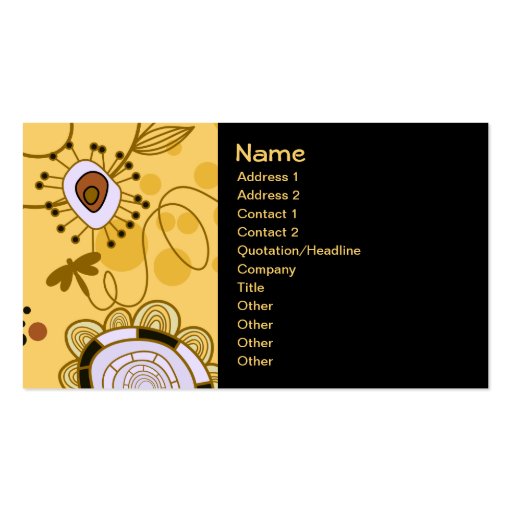 Cute Floral Yellow Retro Vector Dragonfly Business Card